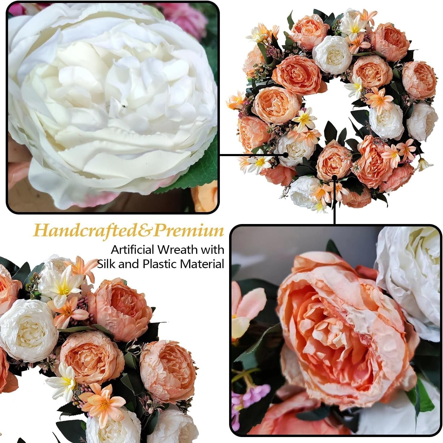 Eye-Catching 20-Inch Spring Wreath Featuring Champagne Gold Roses - Gift Ready