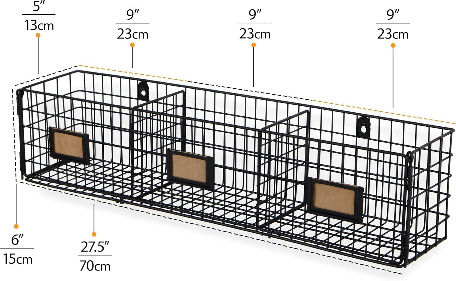 Charming Black Metal Wall Rack Organizer for Papers and Magazines - Set of 2