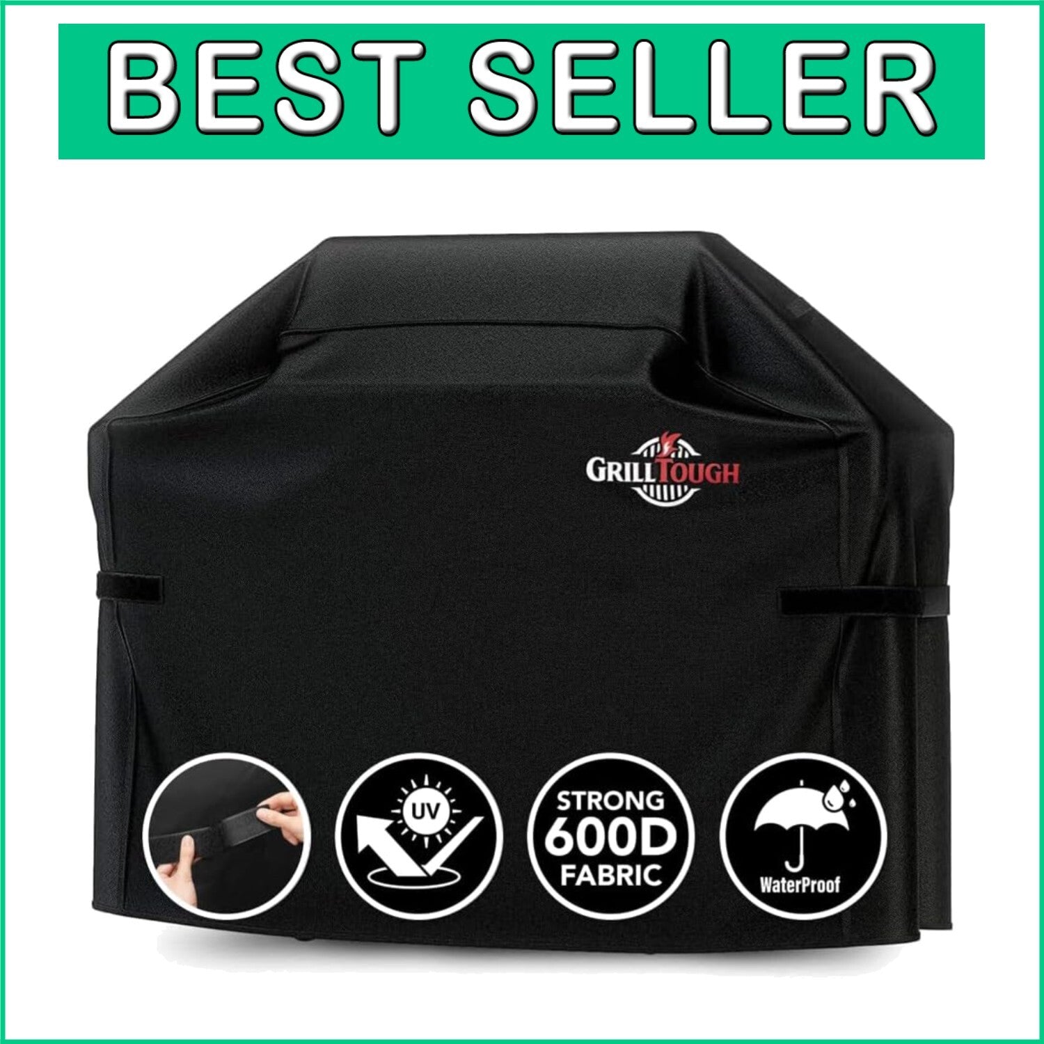52-Inch Weather-Resistant Grill Cover with Adjustable Straps - Black Exterior