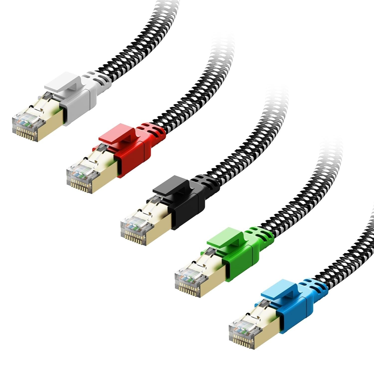 Ultra-Durable 7 FT Cat 8 Ethernet Cable 5-Pack - High-Speed Connectivity for All