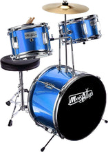 Load image into Gallery viewer, 3 Piece Kids Drum Set with Throne, Cymbal &amp; Pedal - Blue Musical Starter Kit