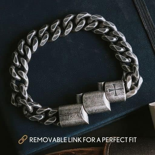 Fearless Men's Link Bracelet - Knights Templar 'Never Surrender' Stainless Steel