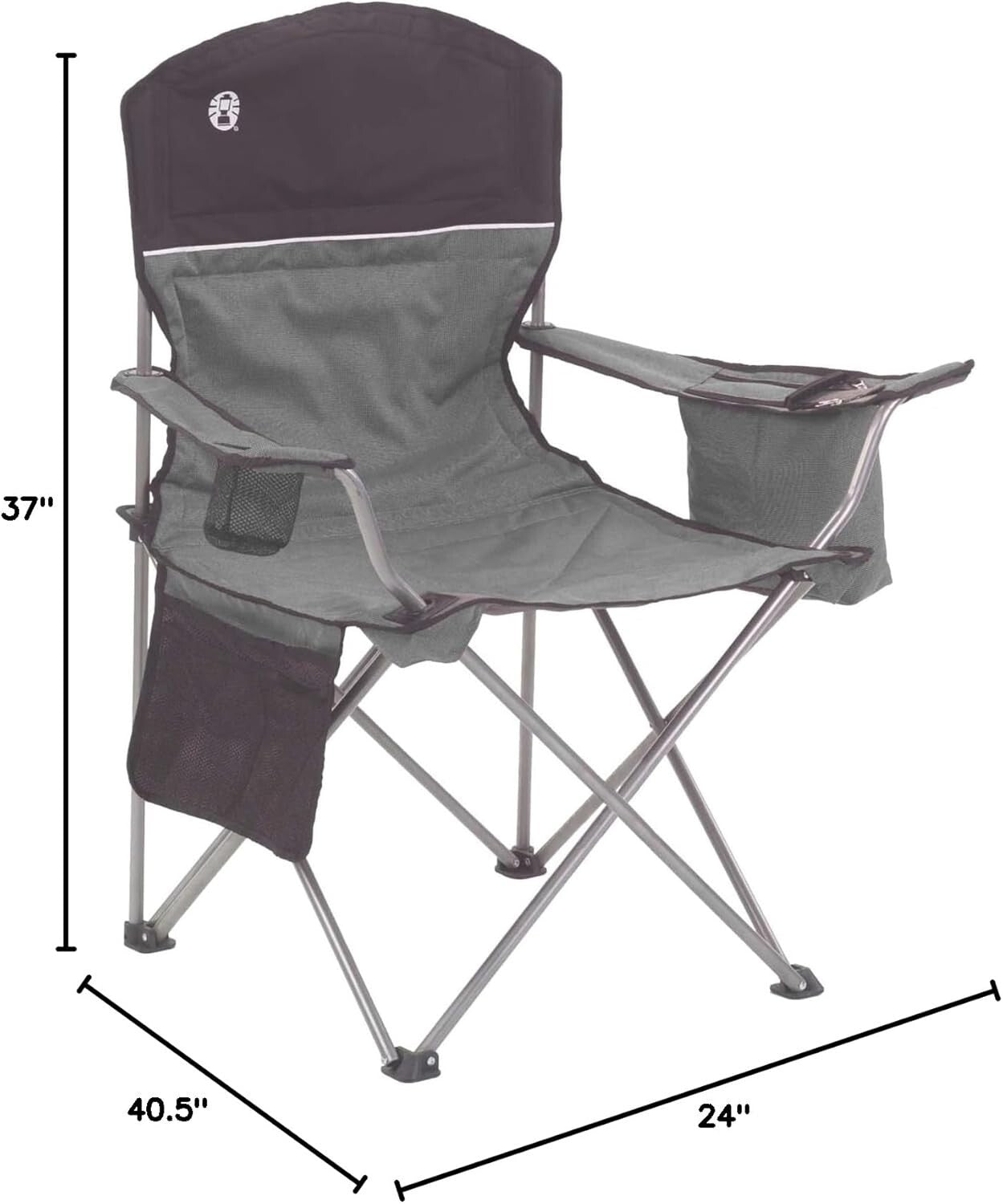 Spacious Outdoor Quad Chair with Cushioned Back & Integrated Cooler - Grey/Black