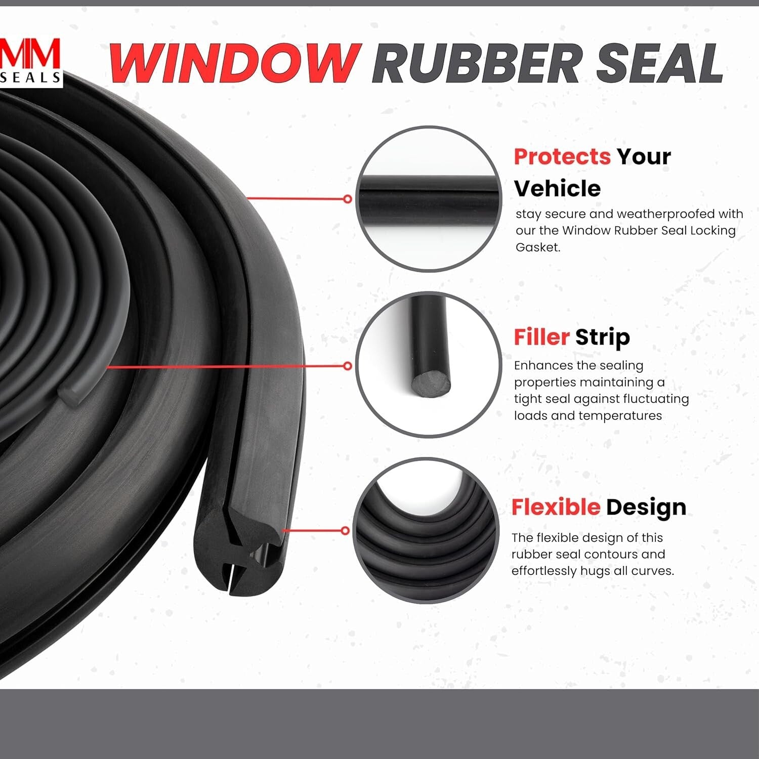 Flexible EPDM Window Locking Gasket - 30ft Weather Strip for Vehicle Protection