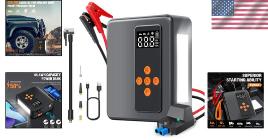 All-in-One Jump Starter & Tire Inflator - 8000A with 32000mAh & Bright LED Light