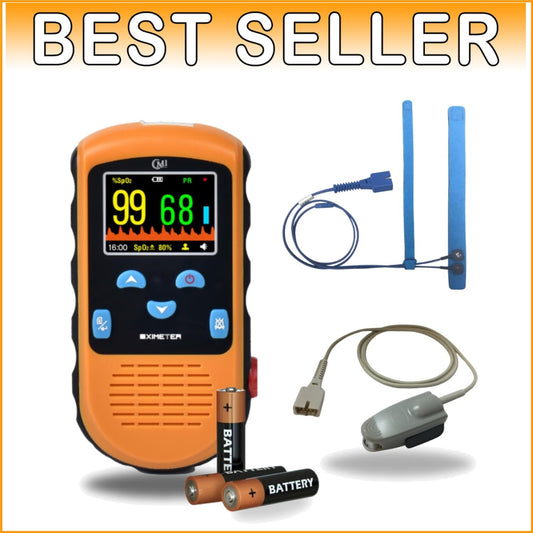 Battery Operated Pulse Oximeter for Infants & Adults - Adjustable Alarm & Case