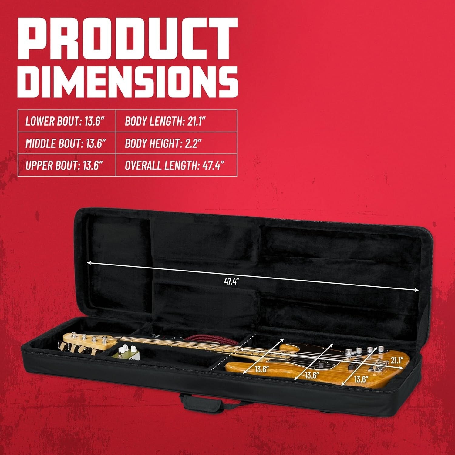 High-Durability Bass Guitar Case with Plush Lining - Fits Major Models 44x16 in