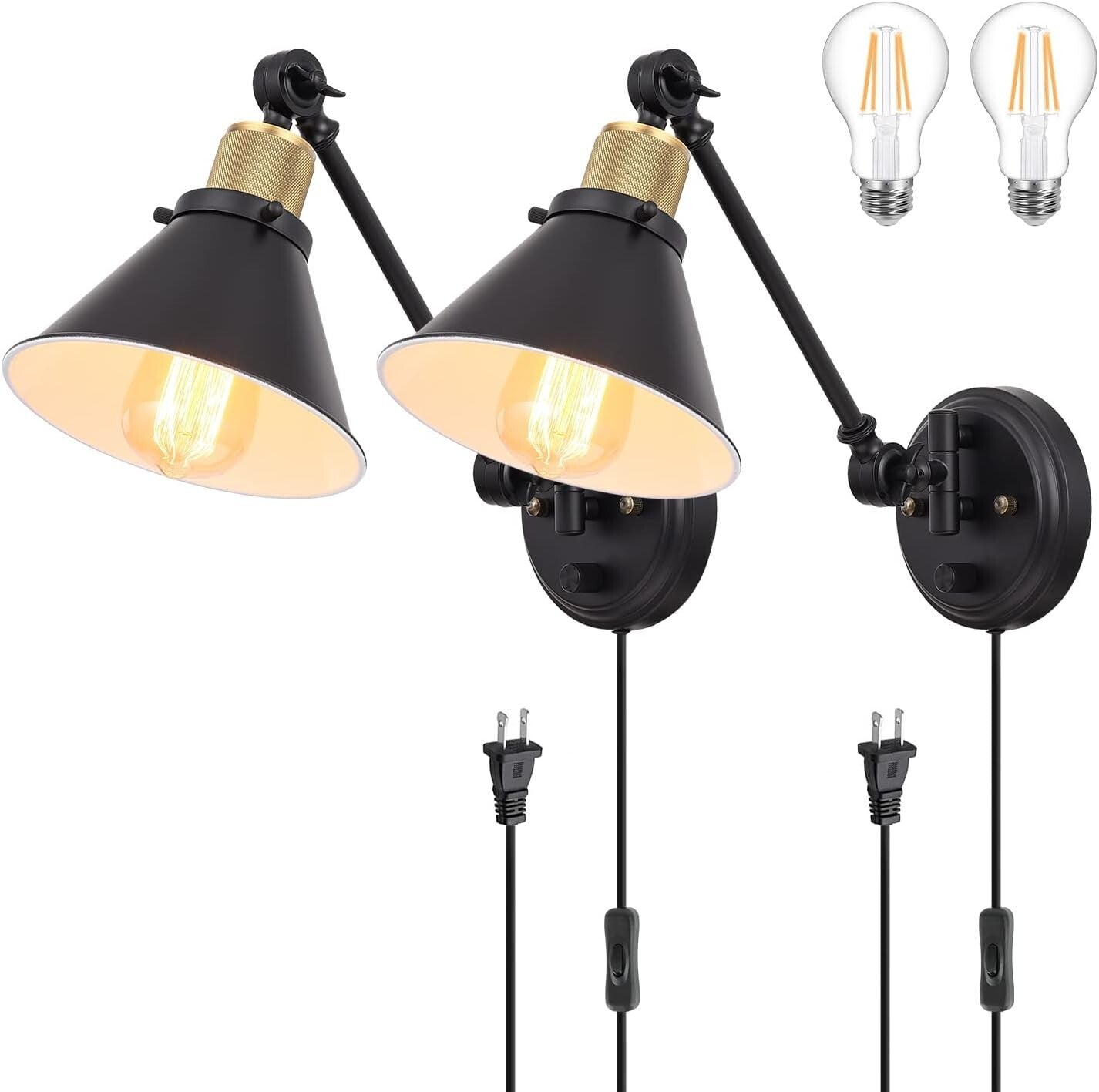 Elegant Dimmable Swing Arm Wall Sconce Set - UL Listed, 2 LED Bulbs Included