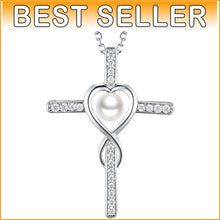 Load image into Gallery viewer, Love Infinity Pearl Necklace in Sterling Silver - June Birthstone Gift for Her