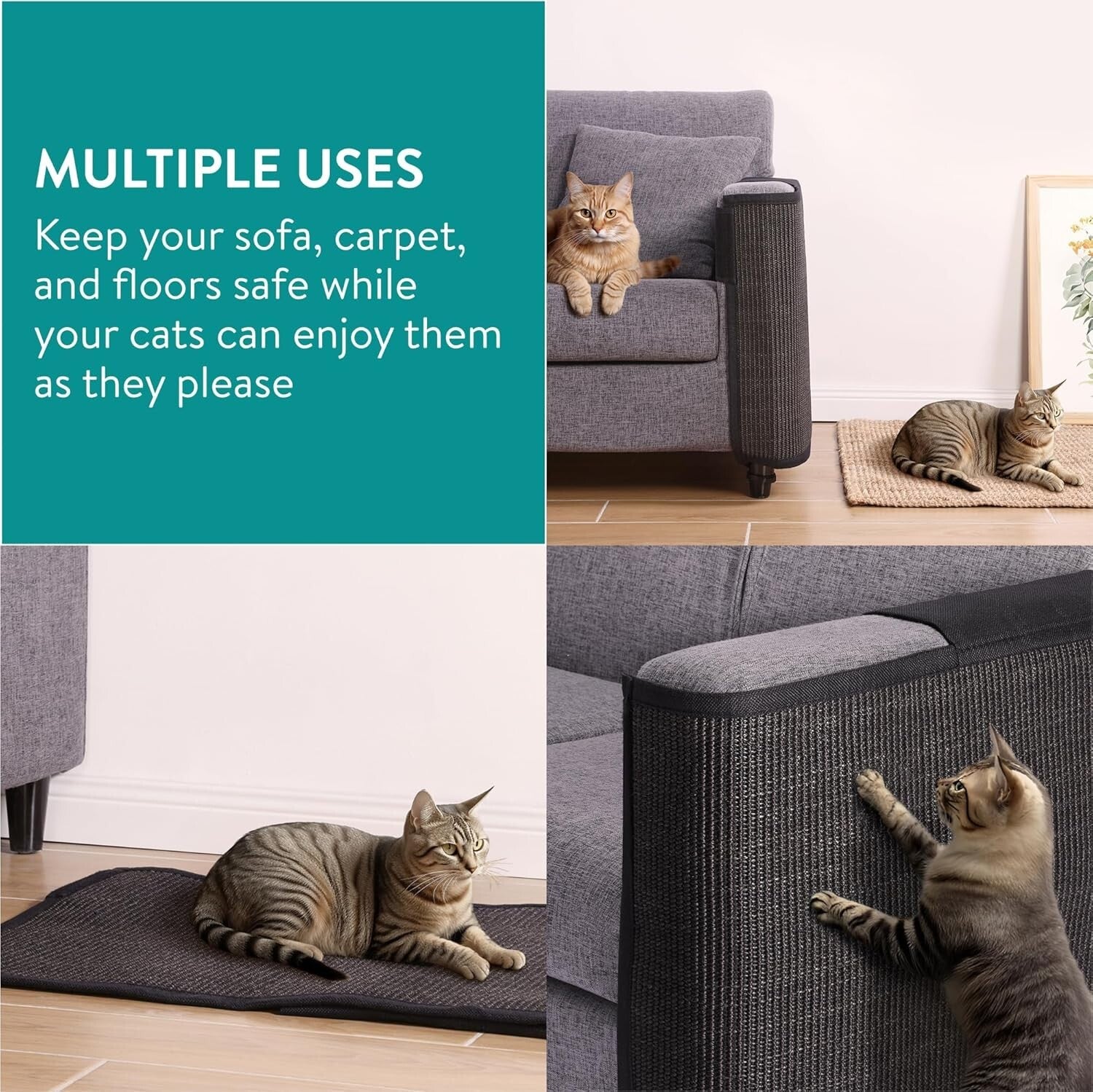 Easy-Clean Cat Scratch Mat - Natural Sisal Sofa Protector for Cats of All Breeds