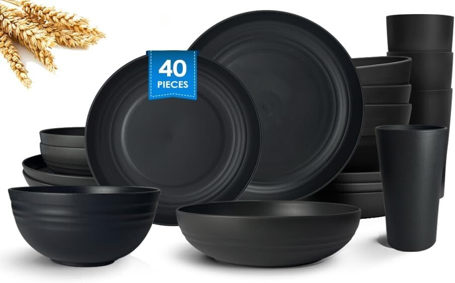 Elegant 40-Piece Service for 8 - Unbreakable Black Dinner Set for Every Occasion