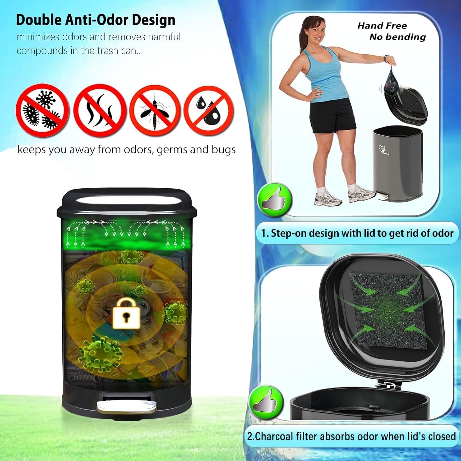 Portable 18L Dog Poop Can & Metal Pooper Scooper - Odor-Controlled & Stylish