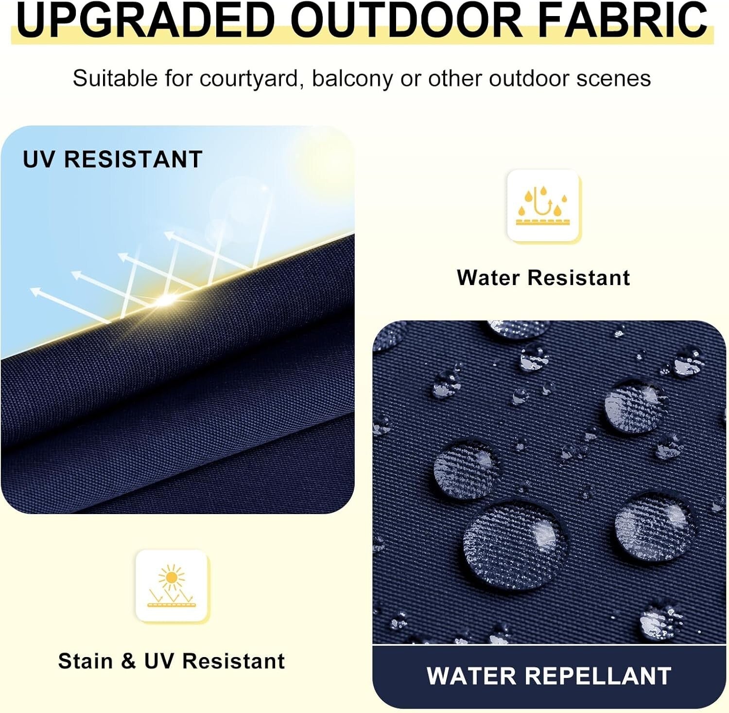 Set of 4 Water-Resistant Navy Outdoor Chair Cushions with Memory Foam Support