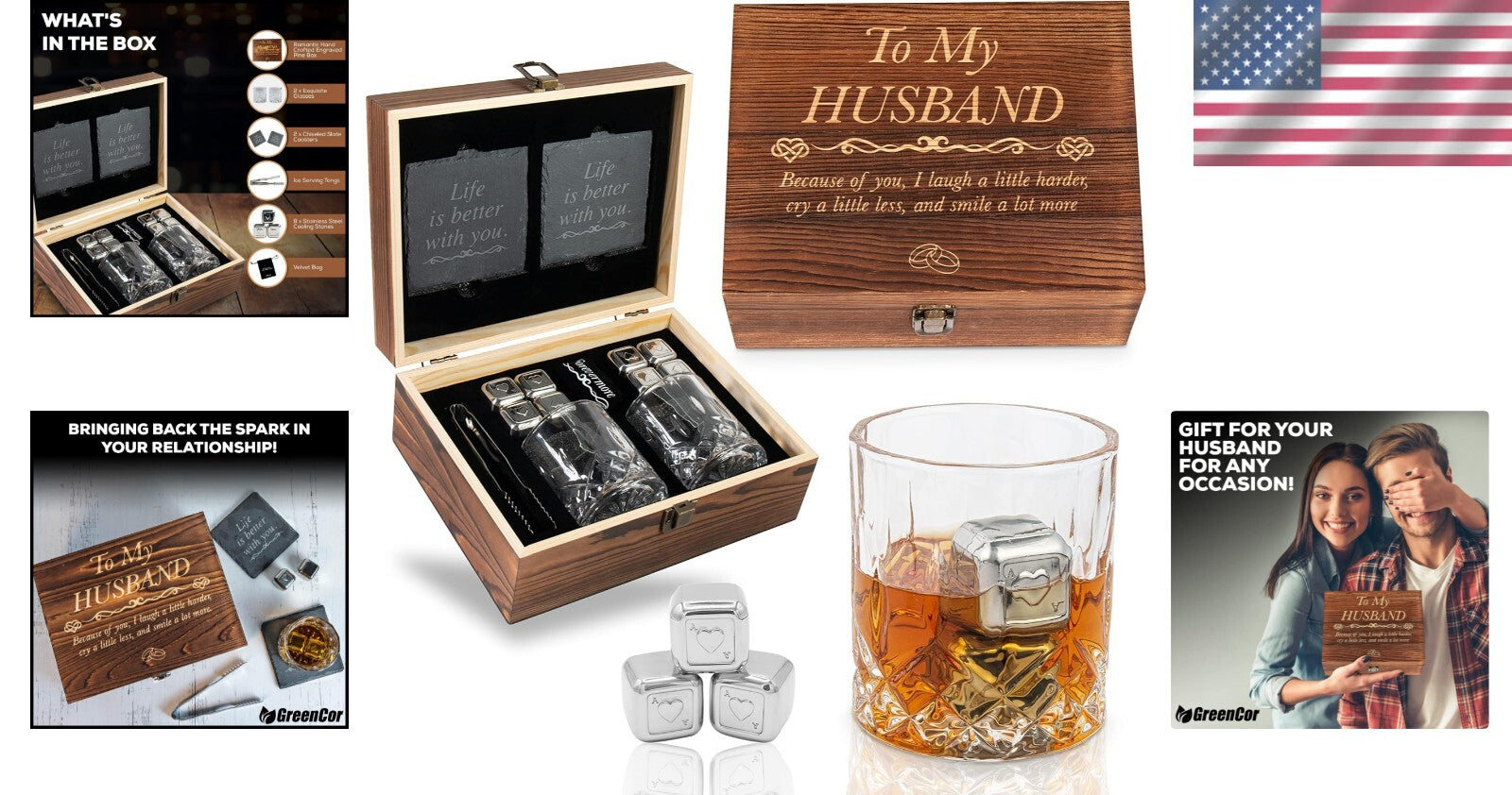 Engraved Whisky Glass and Stainless Steel Stones Set - Unique Anniversary Gift