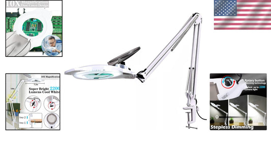 Bright 10X LED Magnifier Lamp with Clamp - Cool White Light for Crafts & Repairs