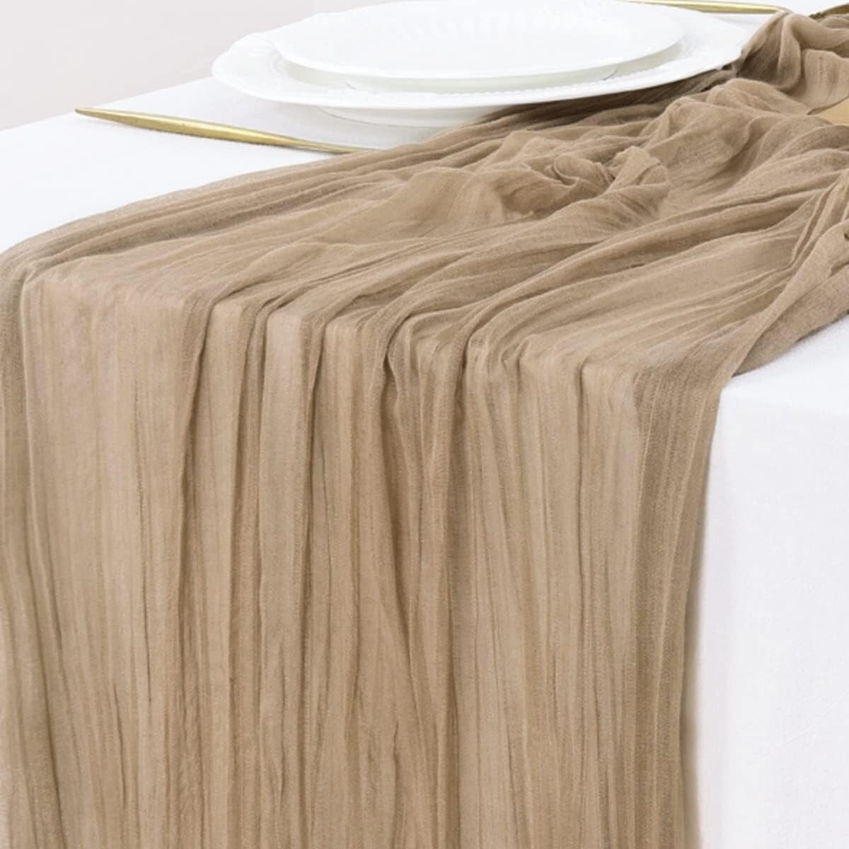 Nude Brown Cheesecloth 120 Inch Table Runner Set of 15 for Weddings & Events
