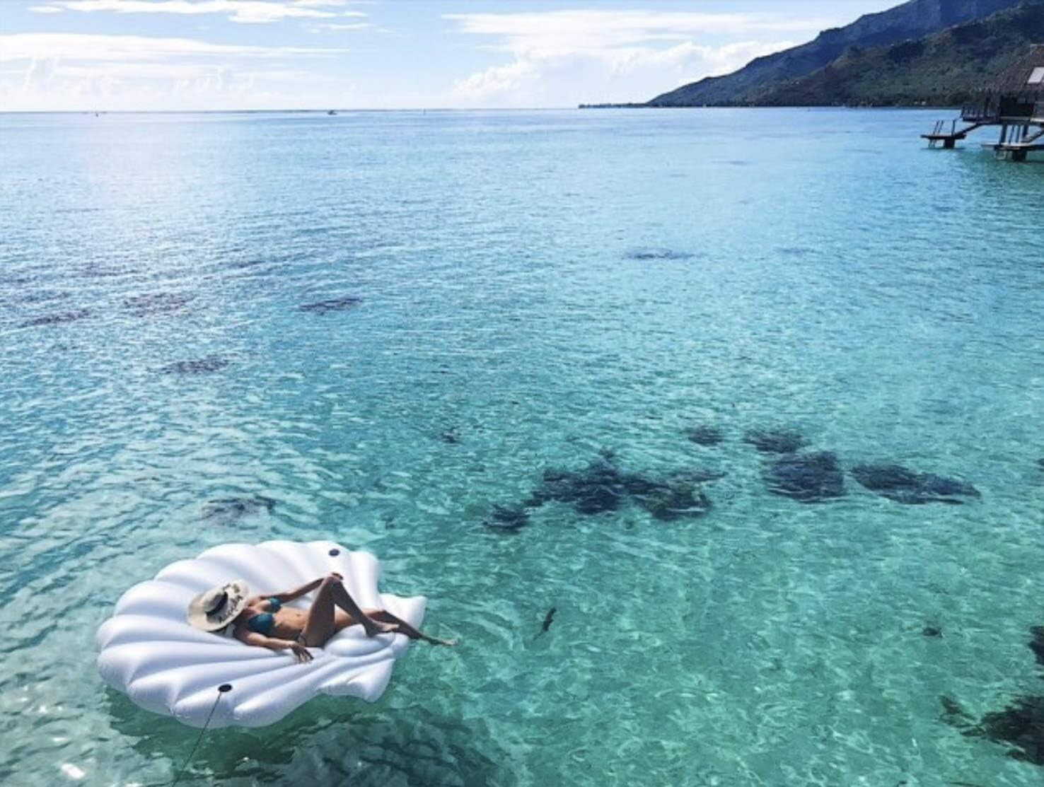 Giant Seashell Island Extra Large Pool Float for 2-3 Adults - Ultimate Comfort