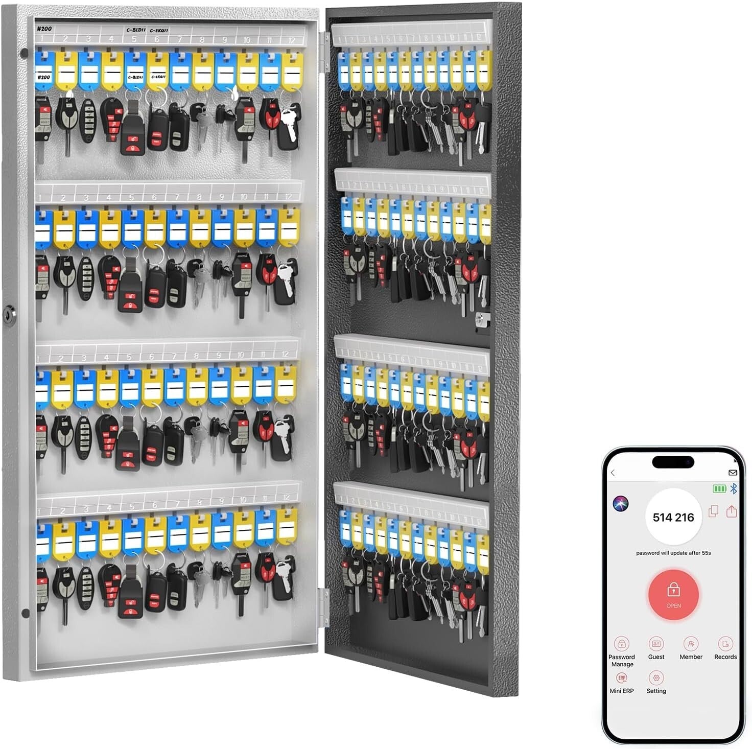 Secure 96-Key Key Box with Smart Lock and Multiple Access Methods – Black Finish