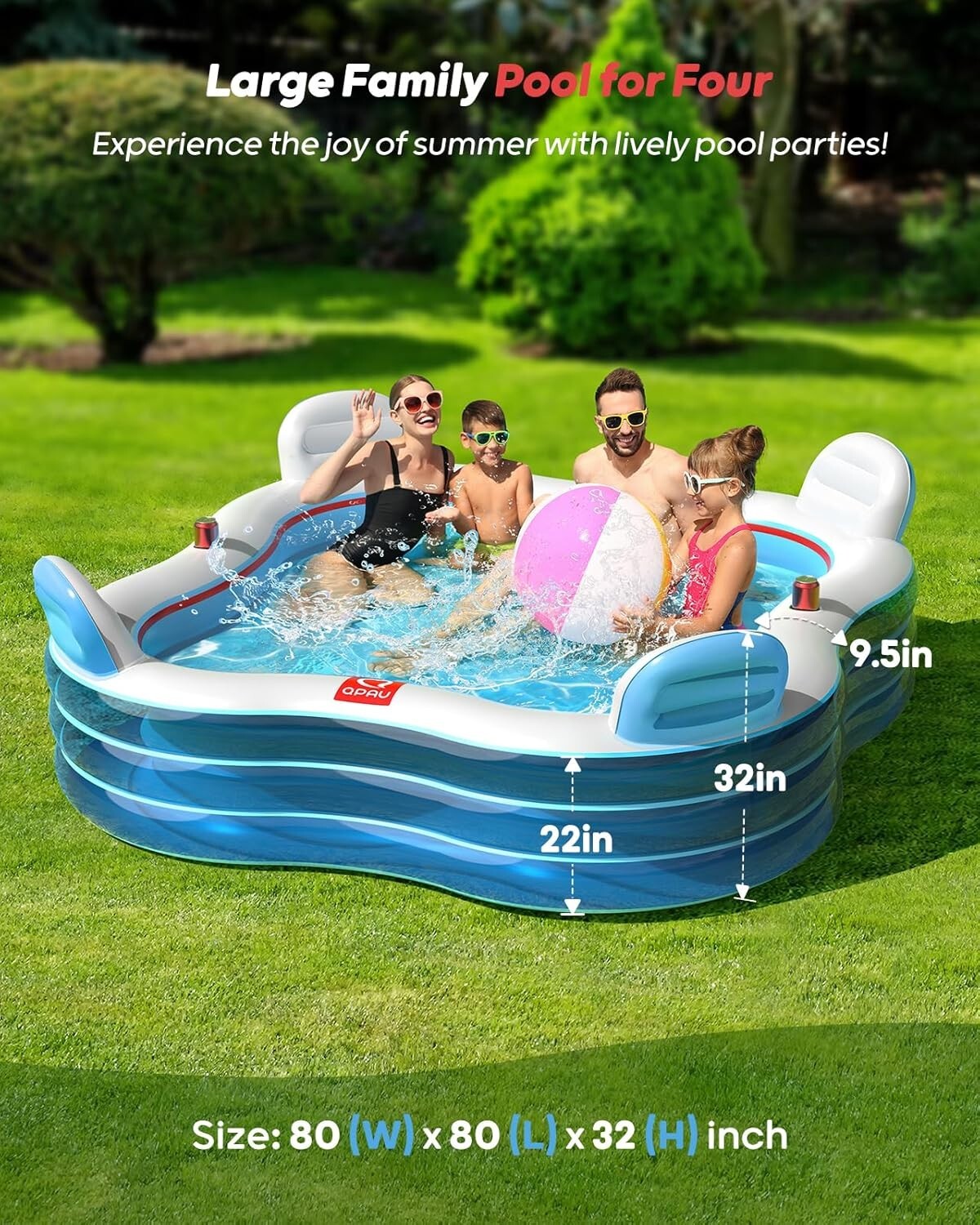 Fun Summer Inflatable Pool with Seats for Family - Easy Inflation & Storage