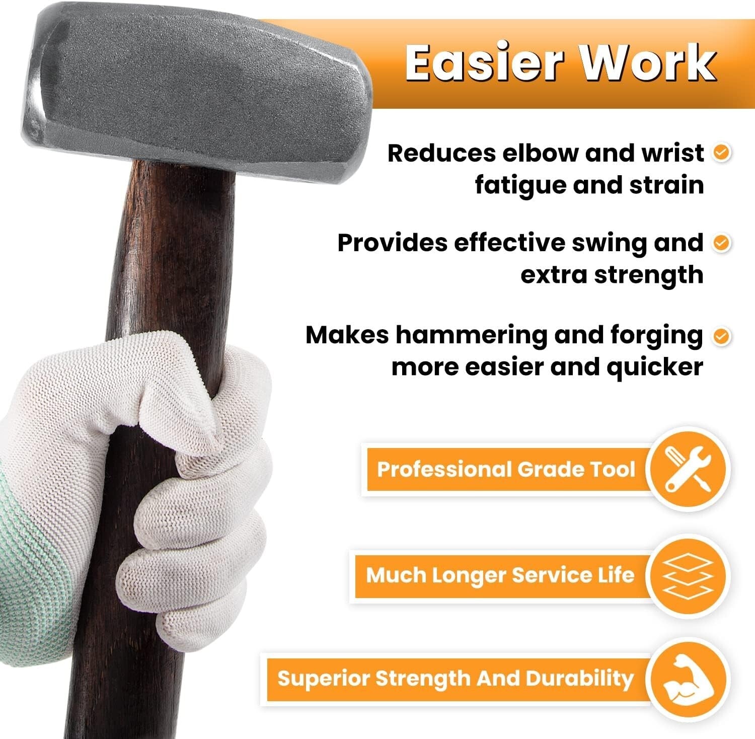 3lb Professional Blacksmith Hammer – Ergonomic Hickory Handle, Alloy Steel Head