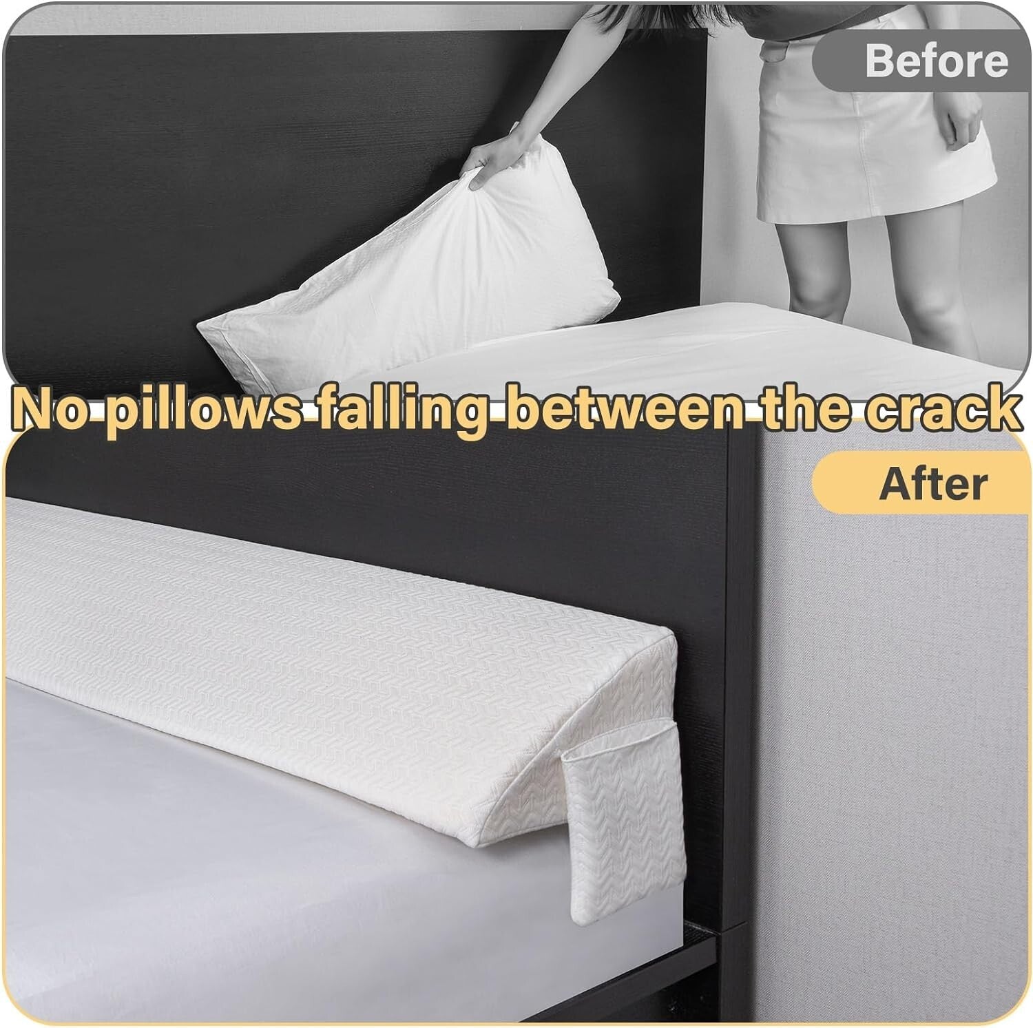 King Bed Wedge Pillow - Gap Filler with Storage Pockets for Ultimate Comfort
