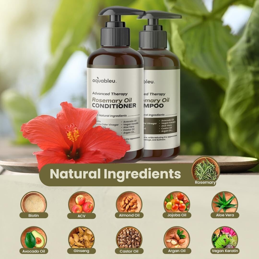 Natural Rosemary Oil & Biotin Shampoo/Conditioner Set for Thinning Hair - 16oz