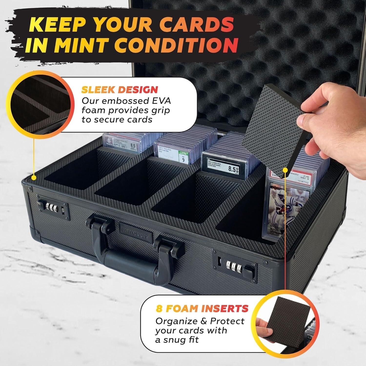 PSA Graded Card Storage Box - 4 Row Aluminum Case for 160+ Cards - Black