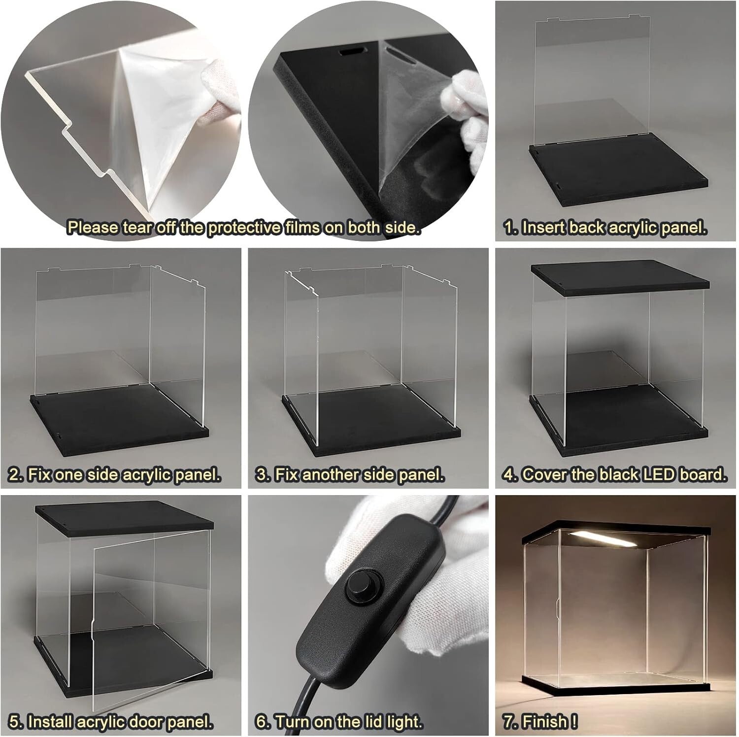 Square Acrylic Display Case with LED and Stackable Design for Collectibles, 9.8"