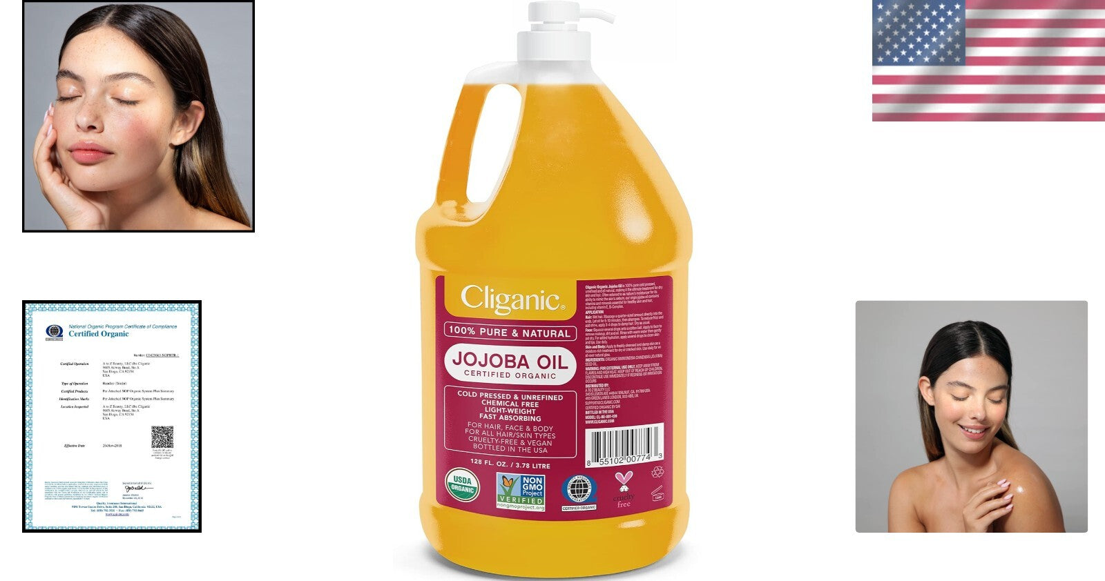 128oz Organic Jojoba Oil Pump Gallon - Hypoallergenic, Vegan Beauty Essential