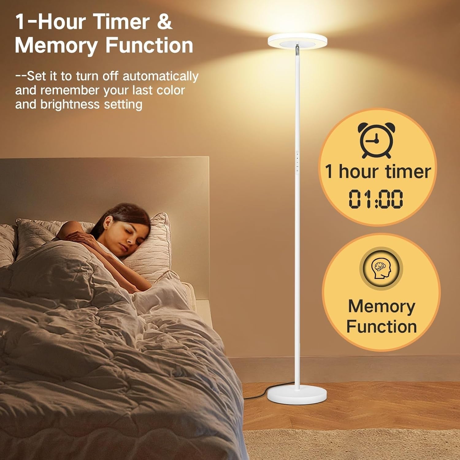 Elegant Dimmable Floor Lamp with Remote & Touch Control, 1-Hour Timer Feature