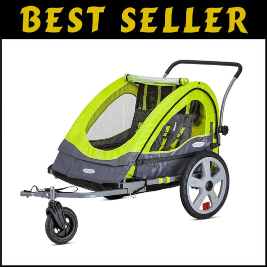 Safe Double Child Tow-Behind Bicycle Trailer with 16-Inch Tires - Easy Transport