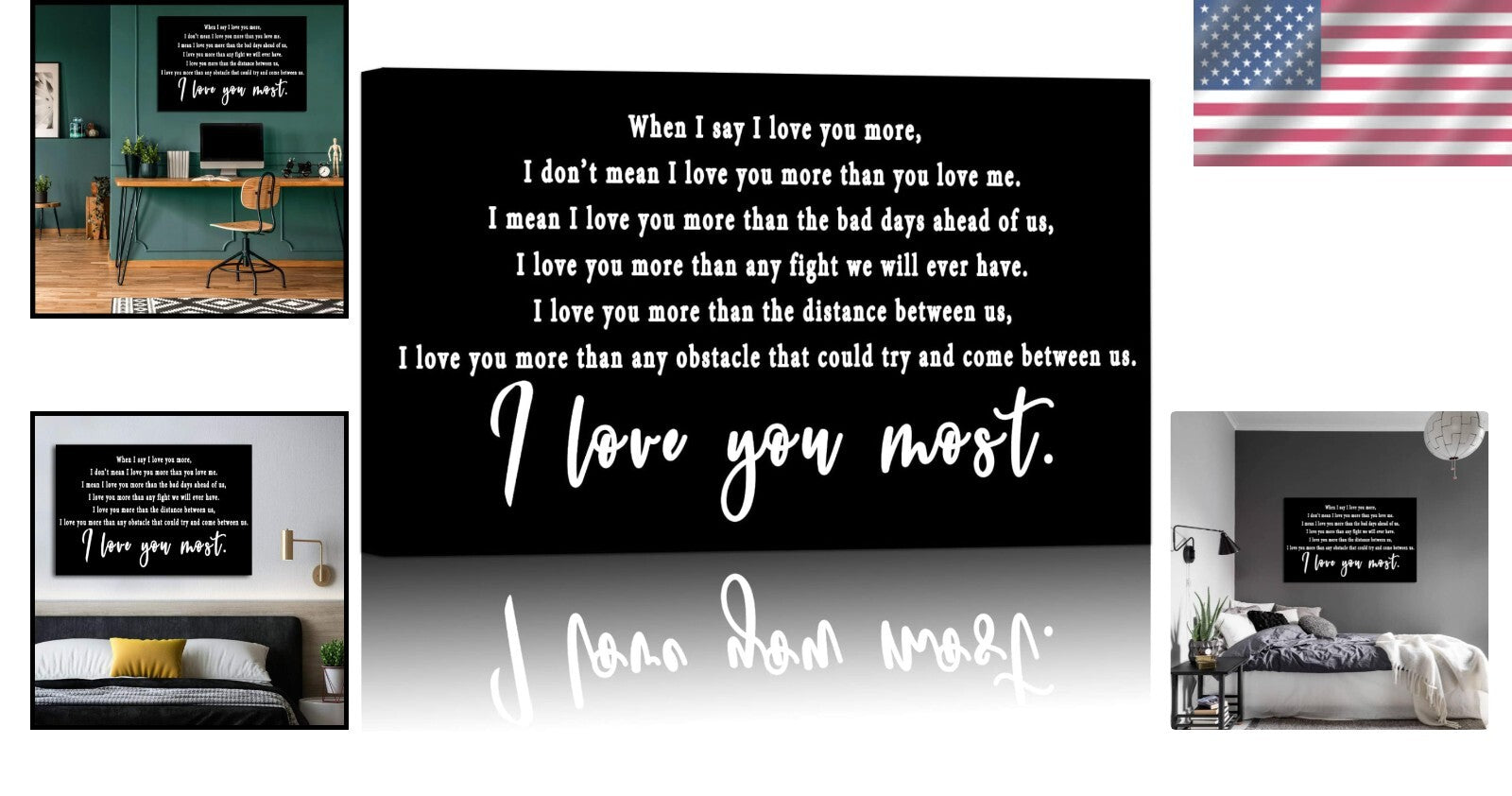 Elegant Black and White 'I Love You Most' Canvas - Perfect Bedroom Decor Gift