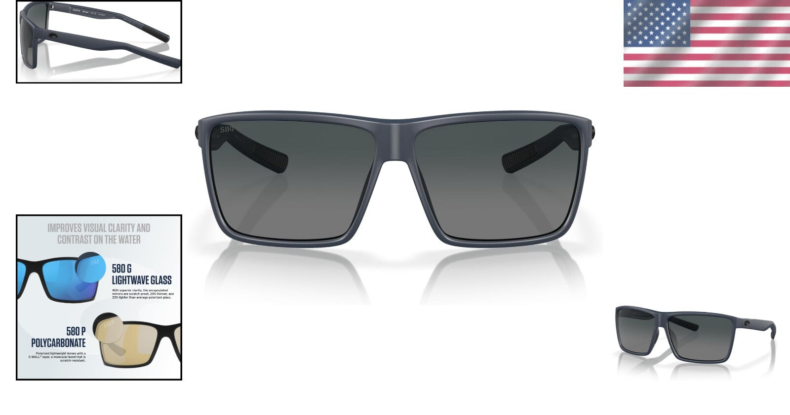 Rincon Rectangular Polarized Sunglasses for Men - Ideal for Oval-Round Faces