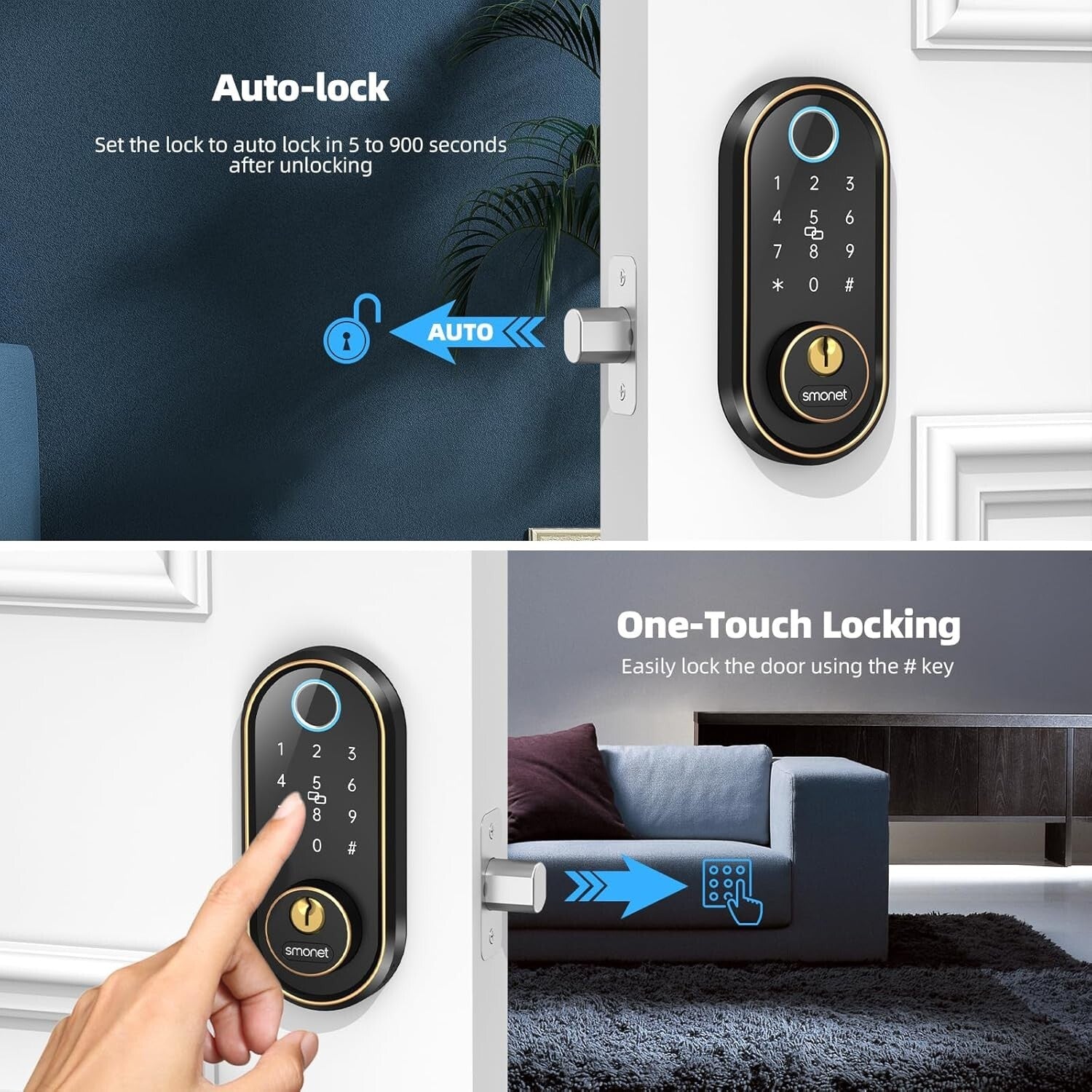 Smart Keyless Entry Door Lock with Fingerprint Recognition & Touchscreen Keypad