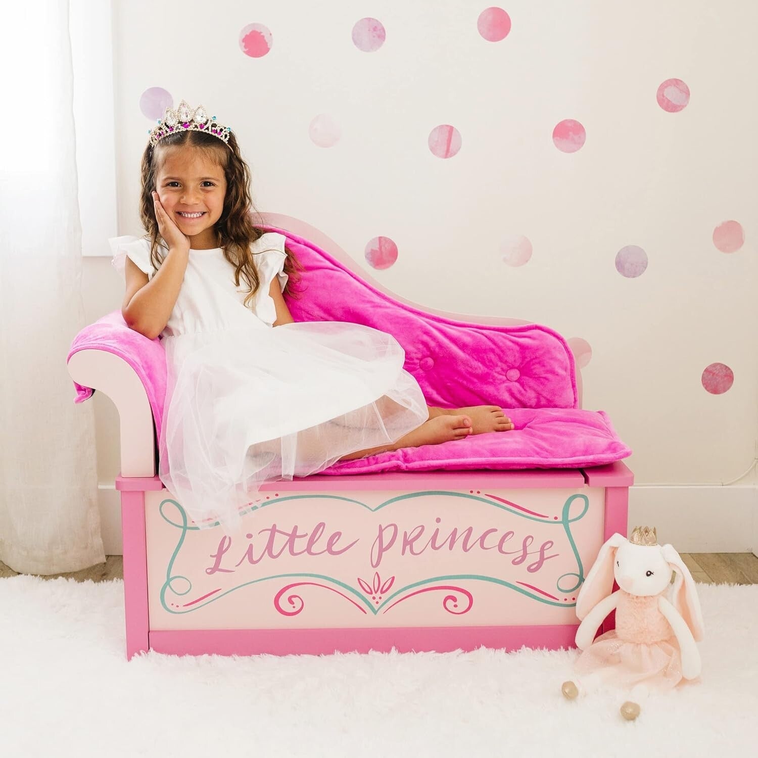 Kids Princess Fainting Couch with Toy Storage and Safety Hinge - 32" x 15.5"