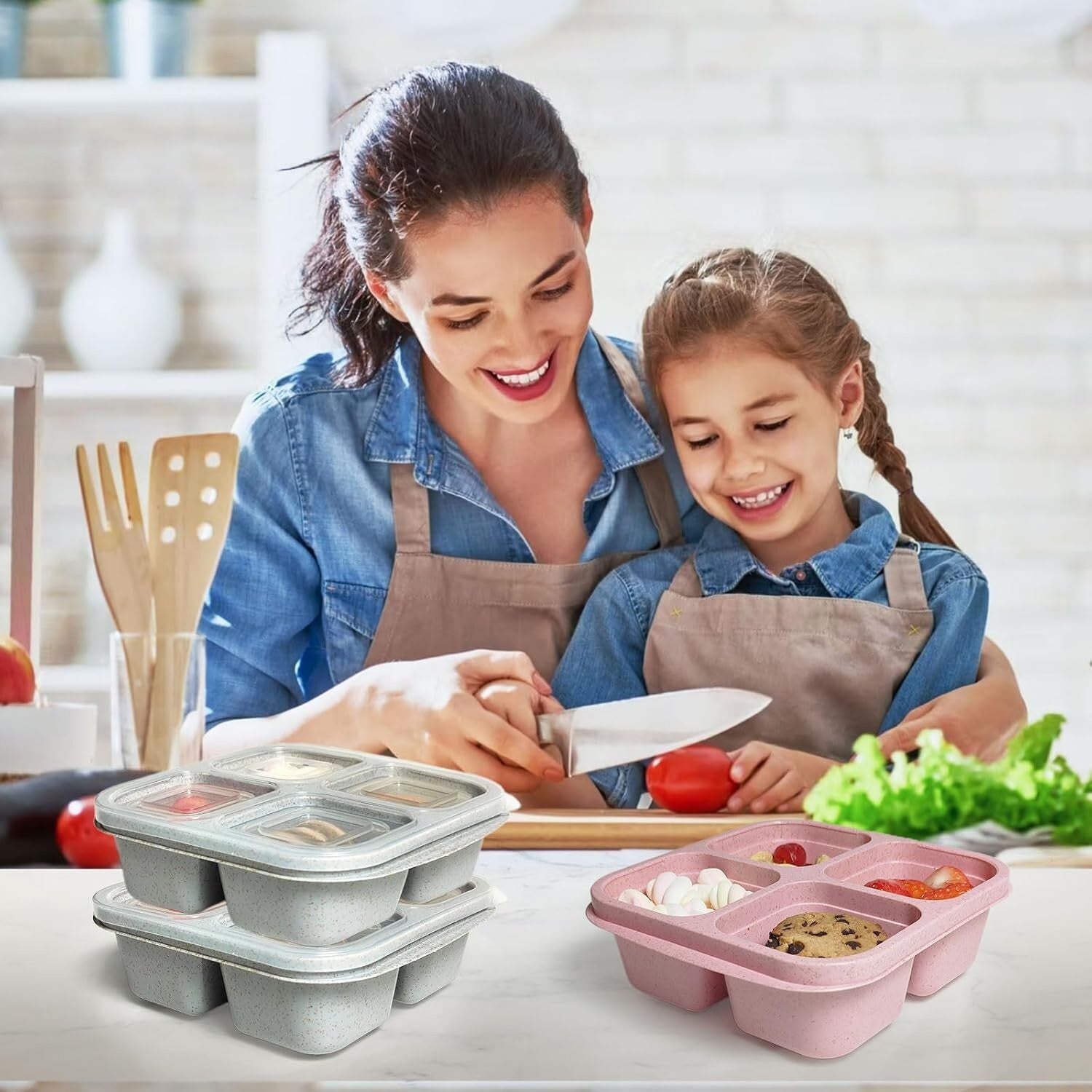 20 Pack BPA Free 4-Compartment Snack Containers - Microwave & Dishwasher Safe