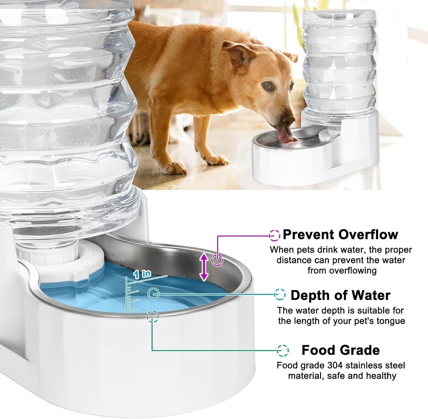 Large Capacity 8L Pet Water Feeder - Modern Stainless Steel Design, No Leakage