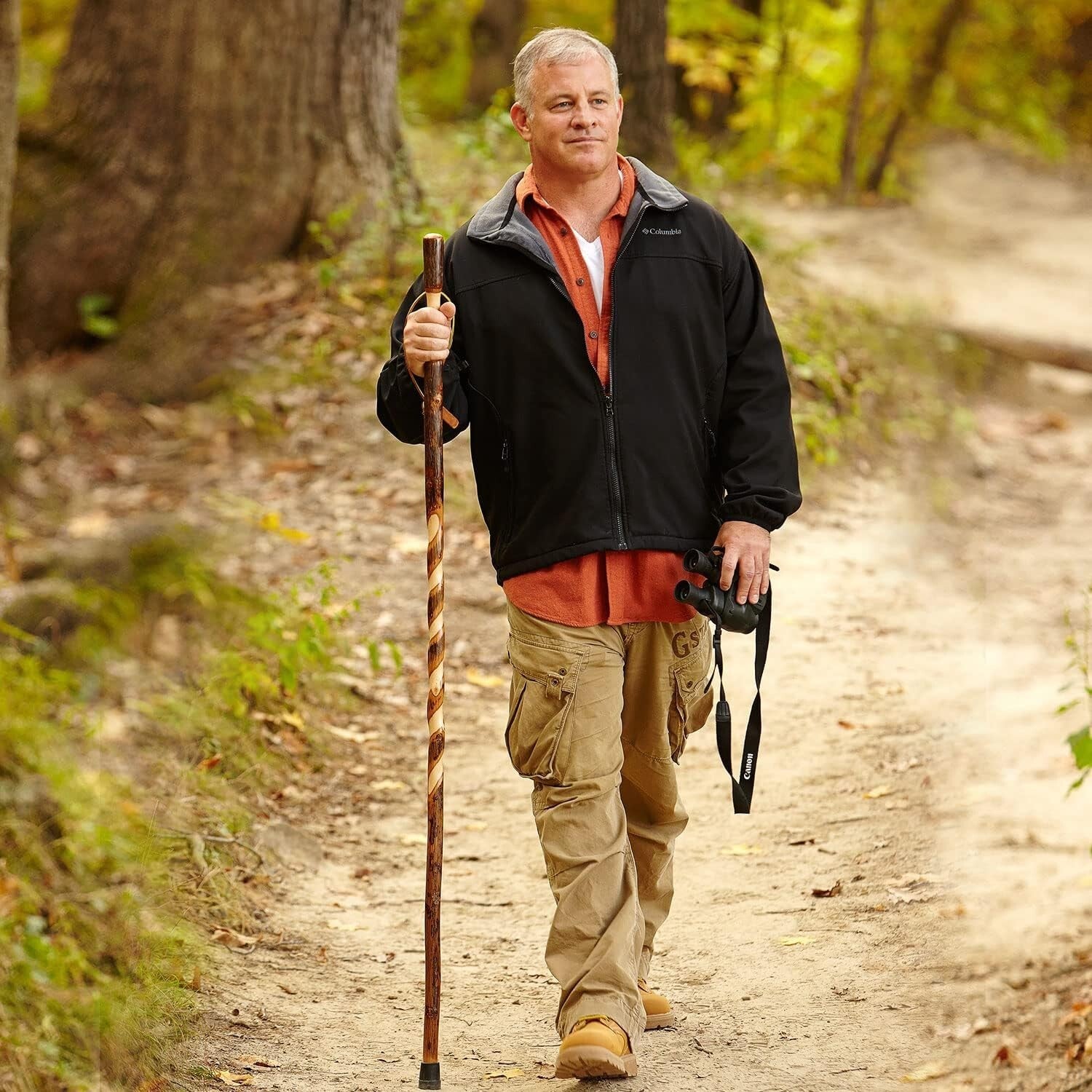 Elegant 58" Twisted Hickory Walking Stick - Lightweight & Durable for Hiking