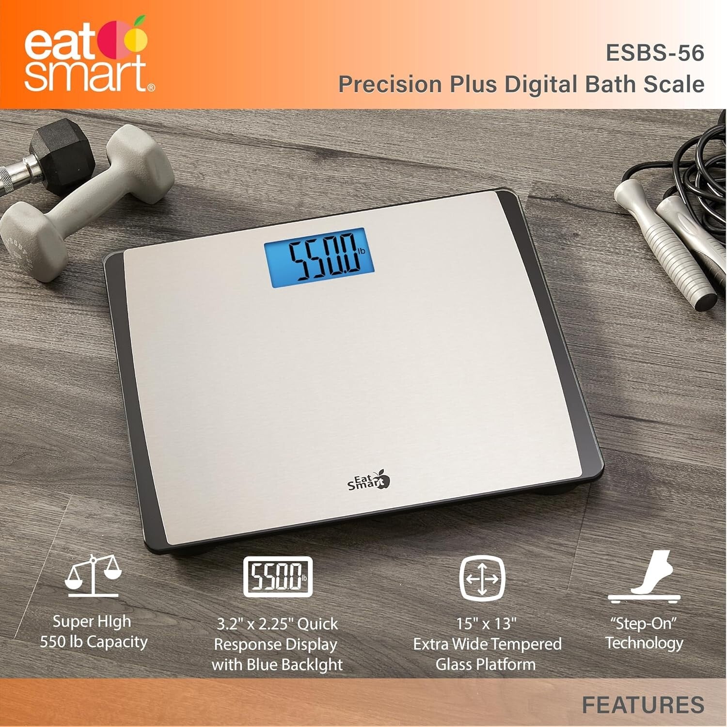 Eat Smart 550 lb Digital Bathroom Scale with Extra Wide Platform & LCD Display
