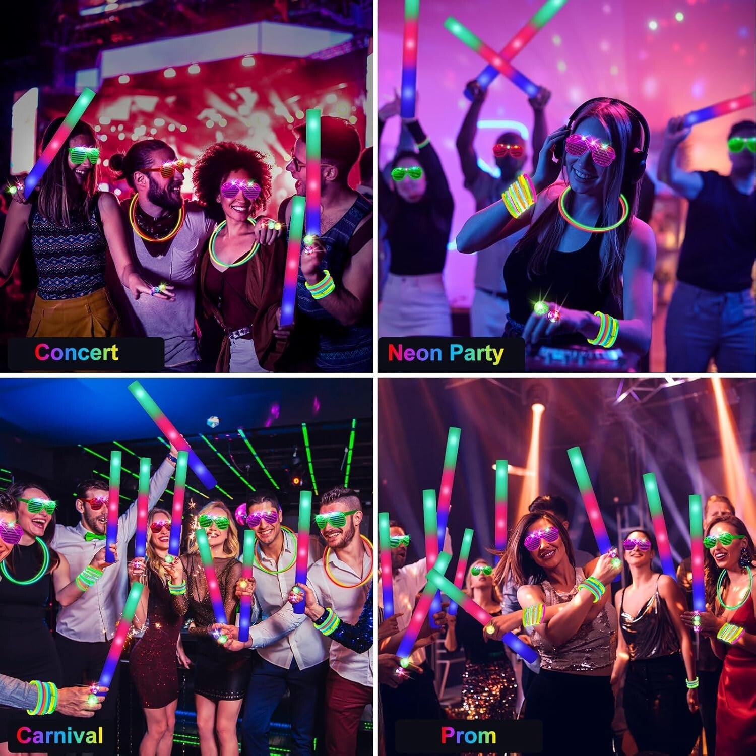 150 PCS Glow in the Dark Party Pack: Foam Sticks, LED Glasses & Finger Lights