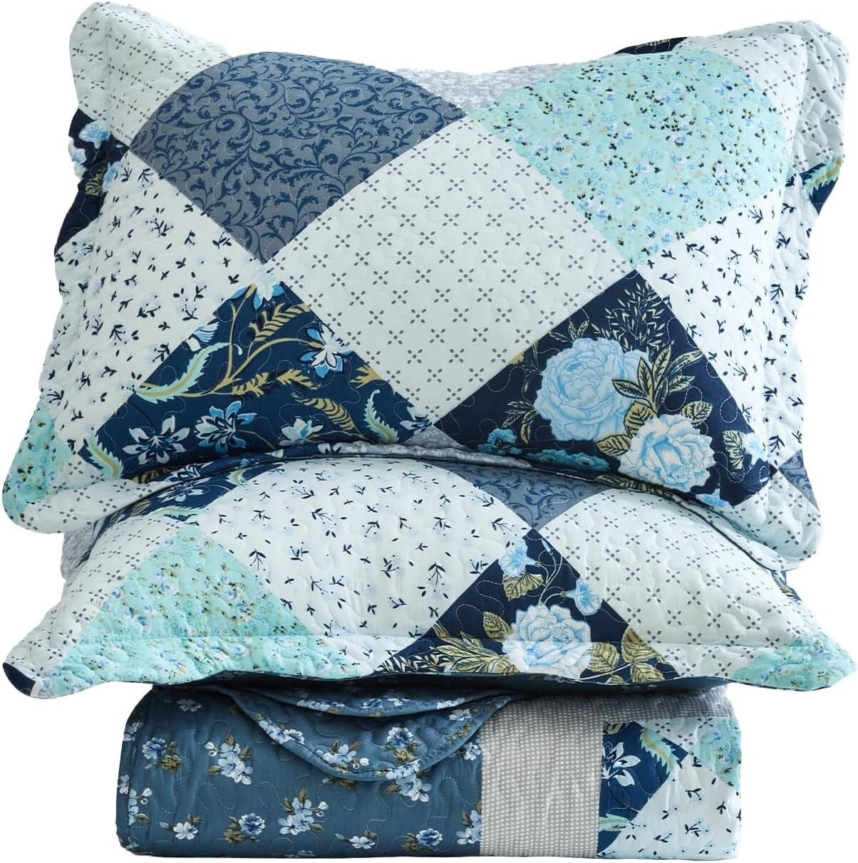 Luxury King Size Quilt Set - Lightweight Floral Bedspread with Scalloped Edge