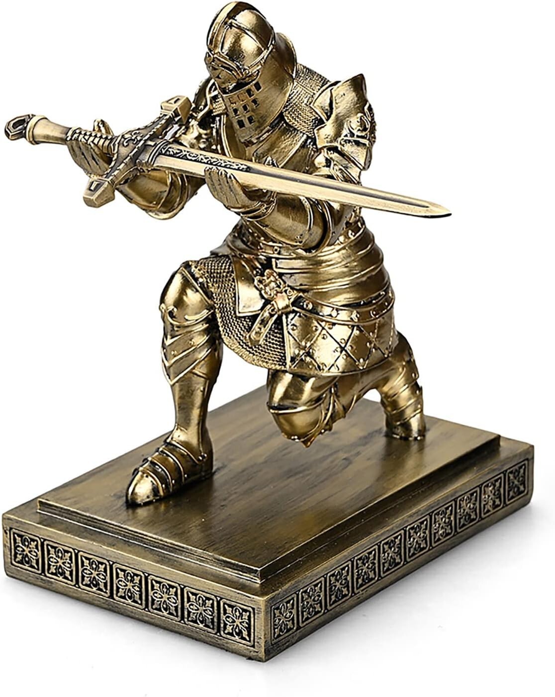 Elegant Knight Pen Holder & Sword Letter Opener – Bronze Desk Organizer