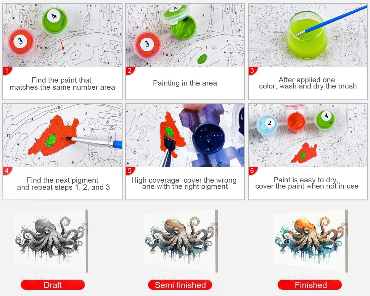 Luxury DIY Acrylic Paint by Number Kit - Framed Octopus Theme for Adults