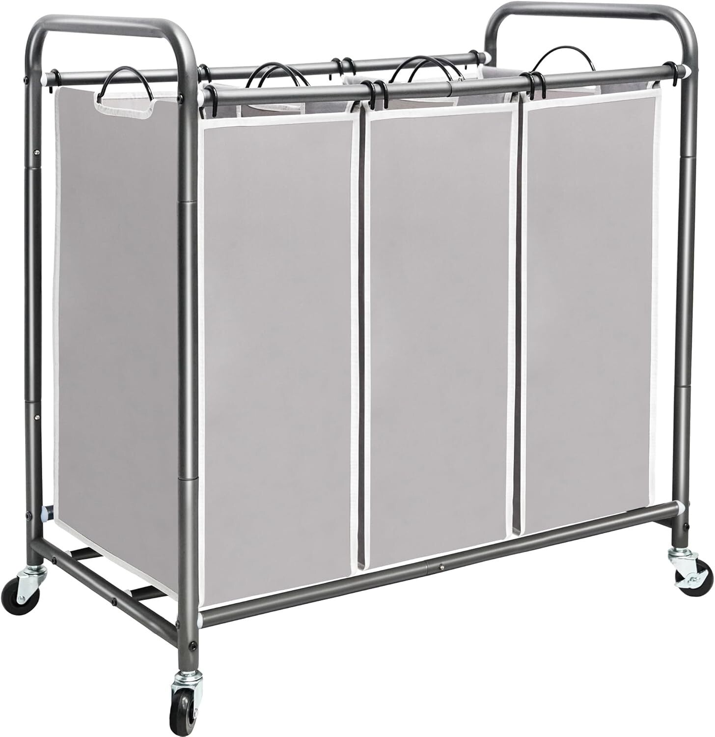 Classic Gray 3-Bag Laundry Hamper with Locking Wheeled Design for Convenience