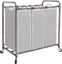 Load image into Gallery viewer, Classic Gray 3-Bag Laundry Hamper with Locking Wheeled Design for Convenience