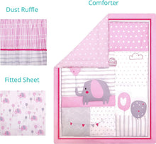 Load image into Gallery viewer, OEKO-TEX Certified Pink Elephant Crib Bedding Set - Soft Comfort for Baby Girls