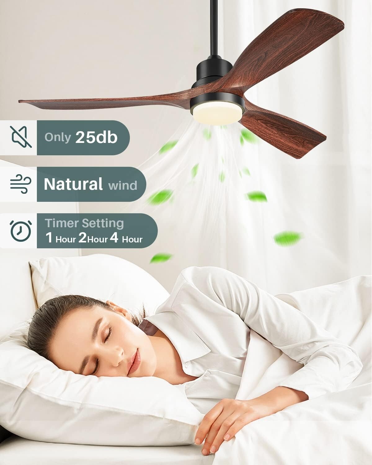 Quiet 3-Blade Ceiling Fan with Light and Remote, 52 Inch for Indoor/Outdoor