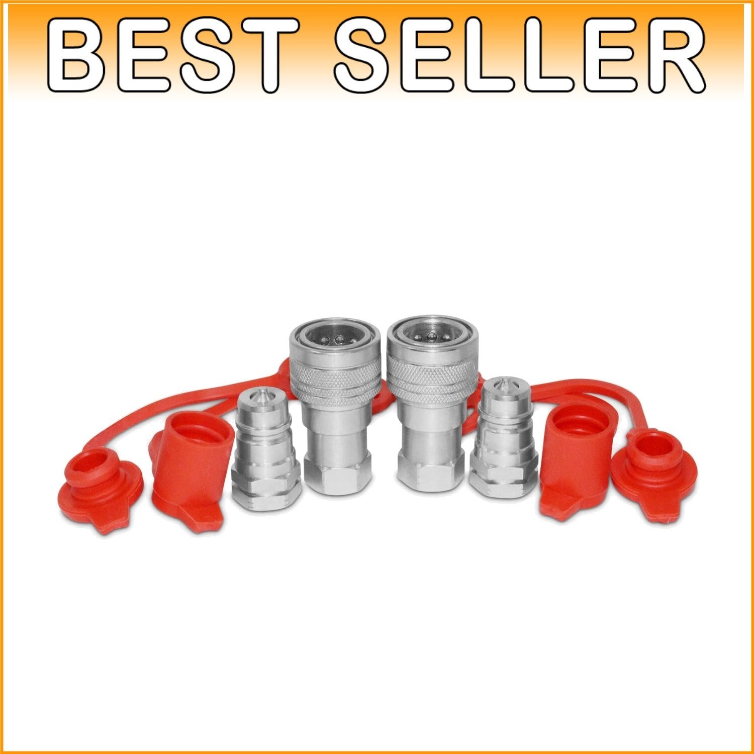 2 Sets of 3/8” Ag ISO 5675 Hydraulic Quick Connect Couplers - Red/Silver Finish