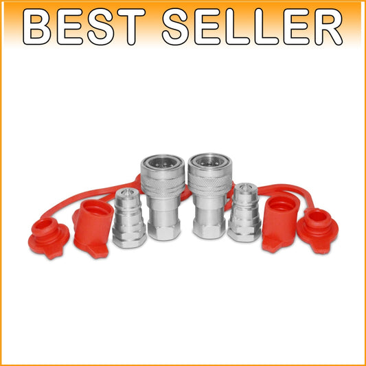 2 Sets of 3/8” Ag ISO 5675 Hydraulic Quick Connect Couplers - Red/Silver Finish