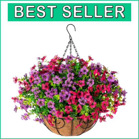 Beautiful Hanging Flower Basket with Rattan Container - Outdoor Elegance